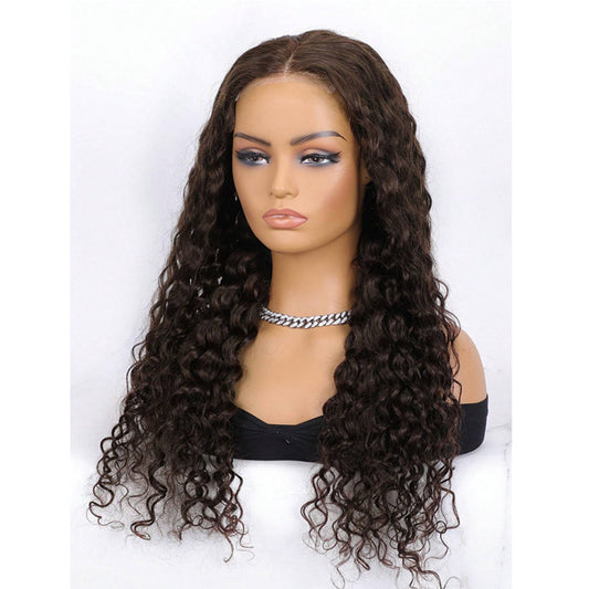 #4 Dark Chocolate Brown Water Wave Wear & Go Human Hair Wig – 4x4 Pre-Cut Lace, Glueless, Breathable Stretch Cap