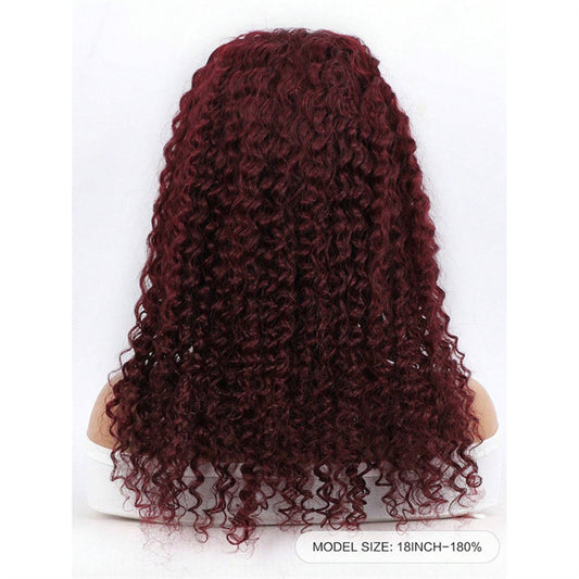 99J Burgundy Wine Red Deep Wave Human Hair Closure Wig – 5x5 Pre-Cut Lace, Glueless, Breezy Air Cap