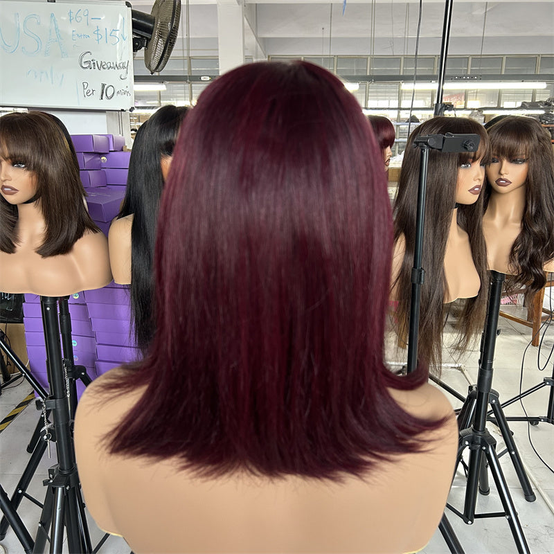 Wholesale 5*5 Short Bob Wigs Human Hair Lace Frontal Wig With Bangs