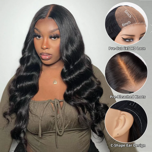 Body Wave Wear Go Wig Pre cut 6x5 Lace Natural Hairline Glueless Wig With Baby Hair