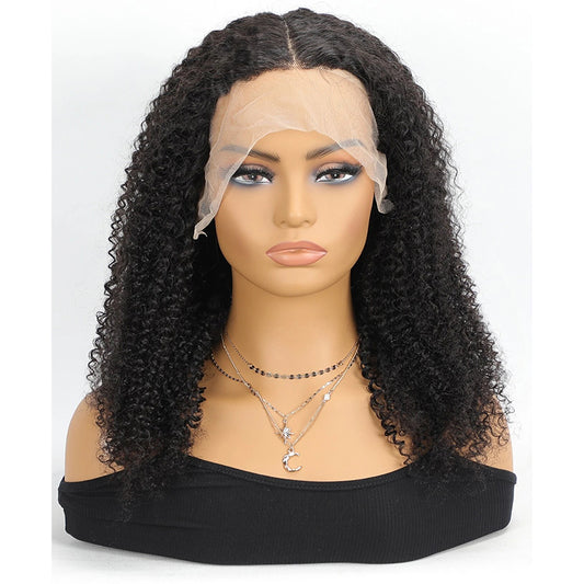 Kinky Curly Human Hair Wig  13×4Transparent Swiss Lace, Pre-Plucked, Bleached Knots, Natural Black