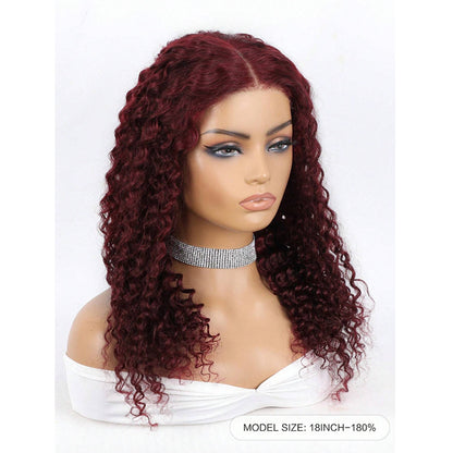 99J Burgundy Wine Red Deep Wave Human Hair Closure Wig – 5x5 Pre-Cut Lace, Glueless, Breezy Air Cap