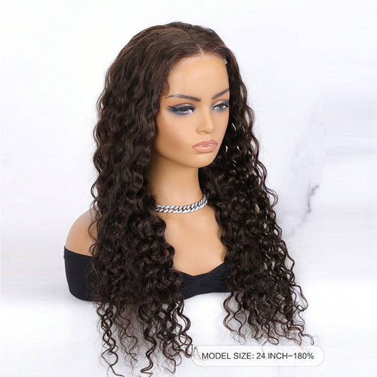 #4 Dark Chocolate Brown Water Wave Wear & Go Human Hair Wig – 4x4 Pre-Cut Lace, Glueless, Breathable Stretch Cap