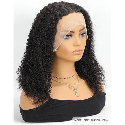 Kinky Curly Human Hair Wig  13ĄÁ4Transparent Swiss Lace, Pre-Plucked, Bleached Knots, Natural Black