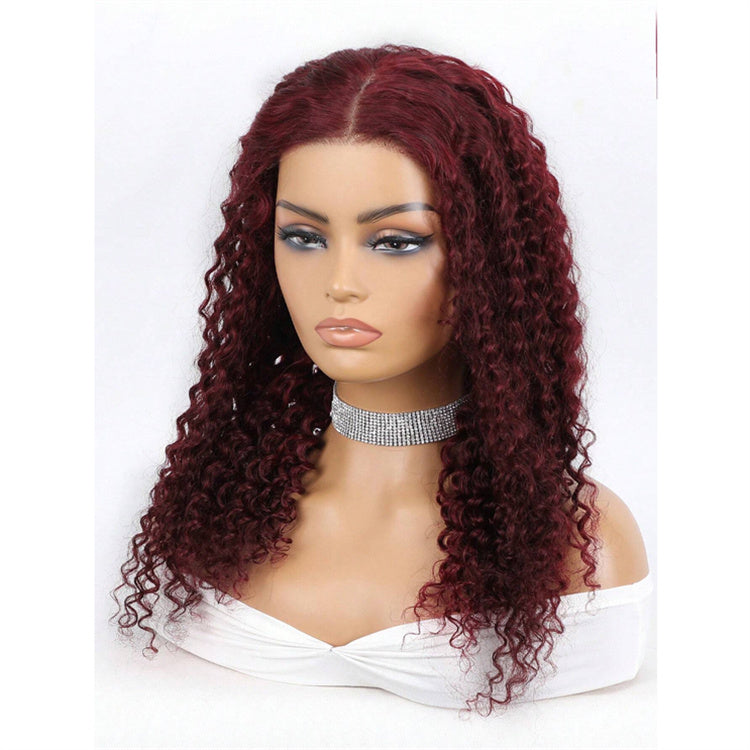 99J Burgundy Wine Red Deep Wave Human Hair Closure Wig – 5x5 Pre-Cut Lace, Glueless, Breezy Air Cap
