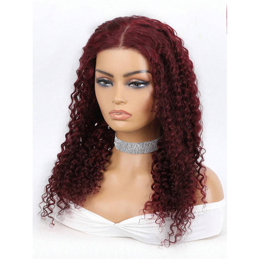 99J Burgundy Wine Red Deep Wave Human Hair Closure Wig – 5x5 Pre-Cut Lace, Glueless, Breezy Air Cap