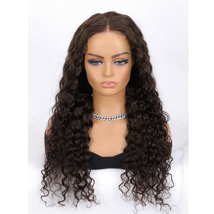#4 Dark Chocolate Brown Water Wave Wear & Go Human Hair Wig – 4x4 Pre-Cut Lace, Glueless, Breathable Stretch Cap