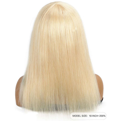 #613 Medium Straight Blonde Remy Human Hair Wig with Bangs