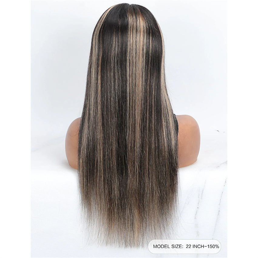 Remy Human Hair Highlight Closure Wig – 4x4 Transparent Swiss Lace, Pre-Plucked, Bleached Knots