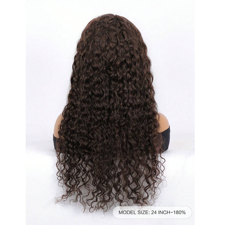 #4 Dark Chocolate Brown Water Wave Wear & Go Human Hair Wig – 4x4 Pre-Cut Lace, Glueless, Breathable Stretch Cap