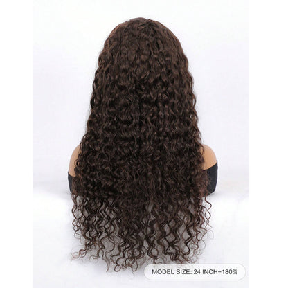 #4 Dark Chocolate Brown Water Wave Wear & Go Human Hair Wig – 4x4 Pre-Cut Lace, Glueless, Breathable Stretch Cap