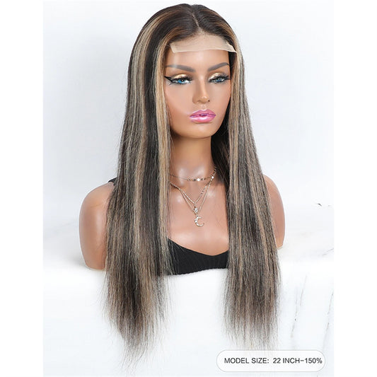 Remy Human Hair Highlight Closure Wig – 4x4 Transparent Swiss Lace, Pre-Plucked, Bleached Knots