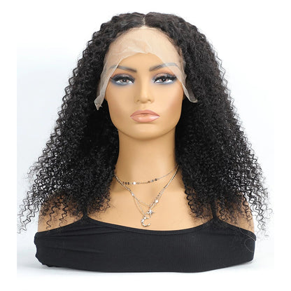 Kinky Curly Human Hair Wig  13ĄÁ4Transparent Swiss Lace, Pre-Plucked, Bleached Knots, Natural Black