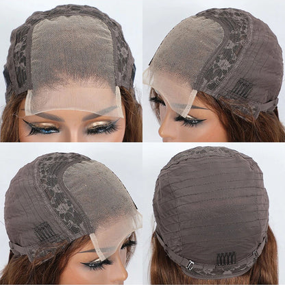 Bone Straight Bob Human Hair Wig with Bangs – 4x4 Transparent Swiss Lace, Bleached Knots, Natural Chocolate Brown