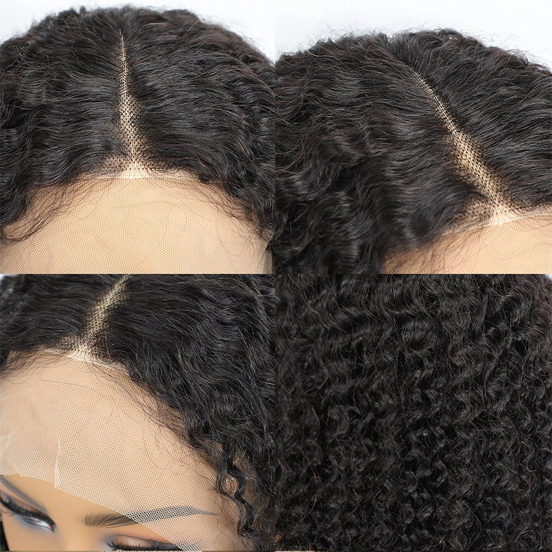 Kinky Curly Human Hair Wig  13ĄÁ4Transparent Swiss Lace, Pre-Plucked, Bleached Knots, Natural Black