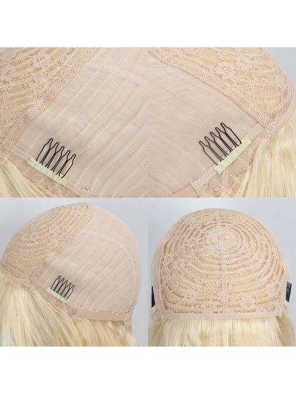 #613 Medium Straight Blonde Remy Human Hair Wig with Bangs