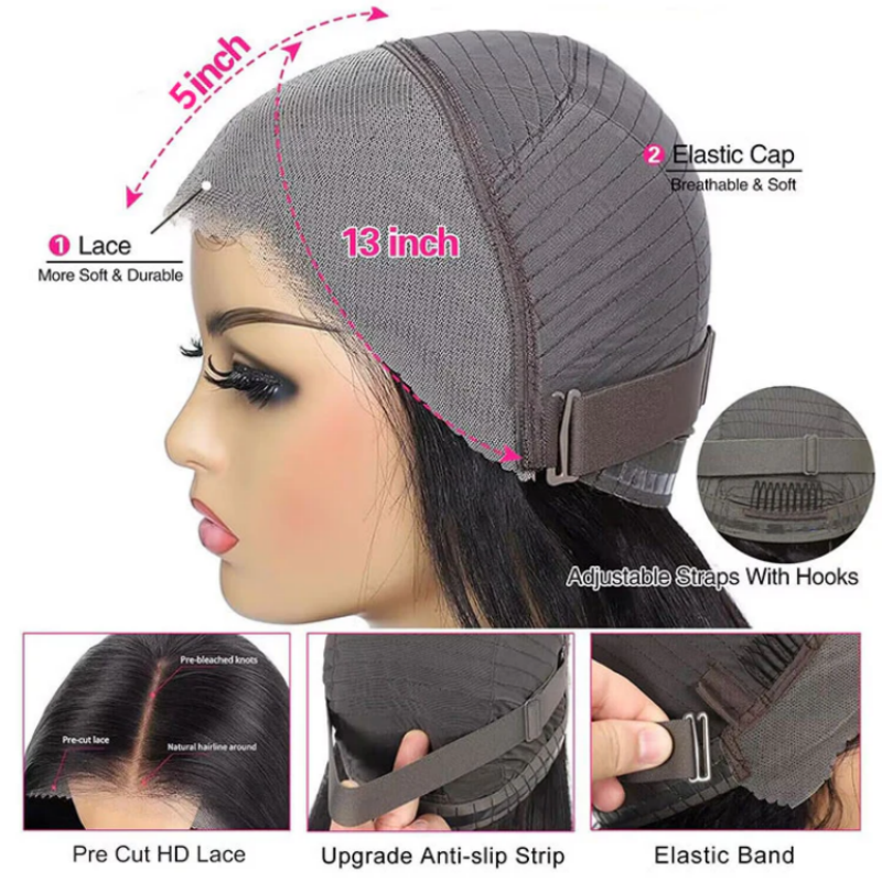 Glueless 13x5 Body Wave Lace Front Wig With Bangs Crystal HD Pre Cut Lace Human Hair Wig Curtain Bangs Wavy Wig