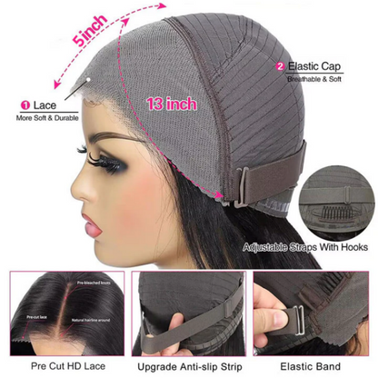 Glueless 13x5 Body Wave Lace Front Wig With Bangs Crystal HD Pre Cut Lace Human Hair Wig Curtain Bangs Wavy Wig