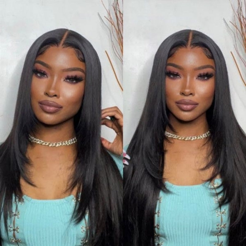 Pre Everything HD Lace Wig Layered Natural Black Hair Silky Straight 4x4 5x5 Glueless Human Hair wig