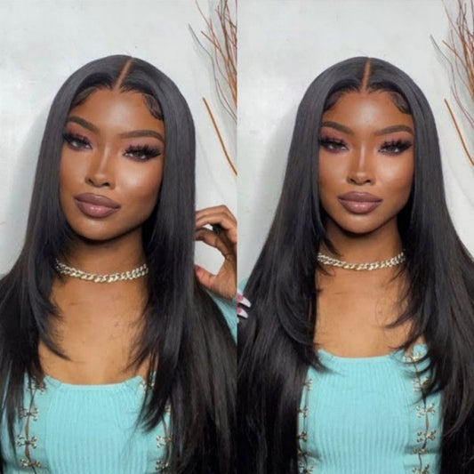 Pre Everything HD Lace Wig Layered Natural Black Hair Silky Straight 4x4 5x5 Glueless Human Hair wig