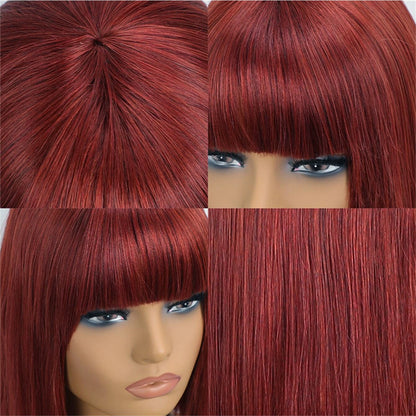 #33 Bone Straight Bob Remy Human Hair Closure Wig with Bangs – 4x4 Transparent Swiss Lace, Bleached Knots