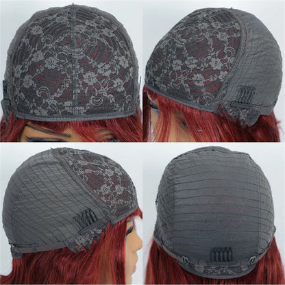 #33 Bone Straight Bob Remy Human Hair Closure Wig with Bangs – 4x4 Transparent Swiss Lace, Bleached Knots