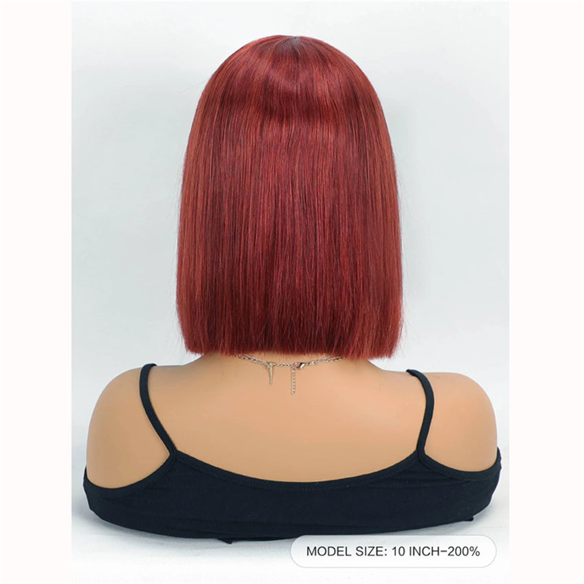 #33 Bone Straight Bob Remy Human Hair Closure Wig with Bangs – 4x4 Transparent Swiss Lace, Bleached Knots