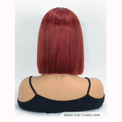 #33 Bone Straight Bob Remy Human Hair Closure Wig with Bangs – 4x4 Transparent Swiss Lace, Bleached Knots