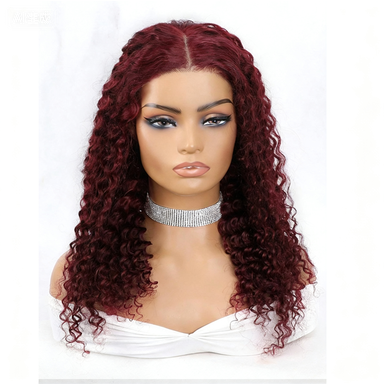 99J Burgundy Wine Red Deep Wave Human Hair Closure Wig – 5x5 Pre-Cut Lace, Glueless, Breezy Air Cap