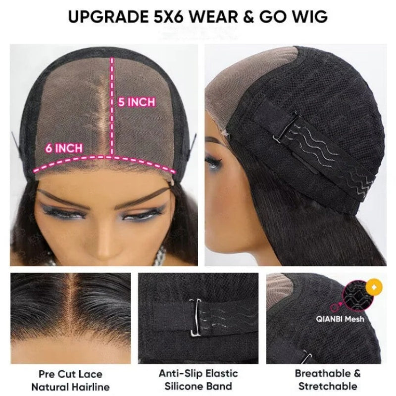 Glueless Curtain Bangs Wigs Human Hair Pre Cut 6x5 Lace Wavy Layer Cut Wigs Easy-to-wear