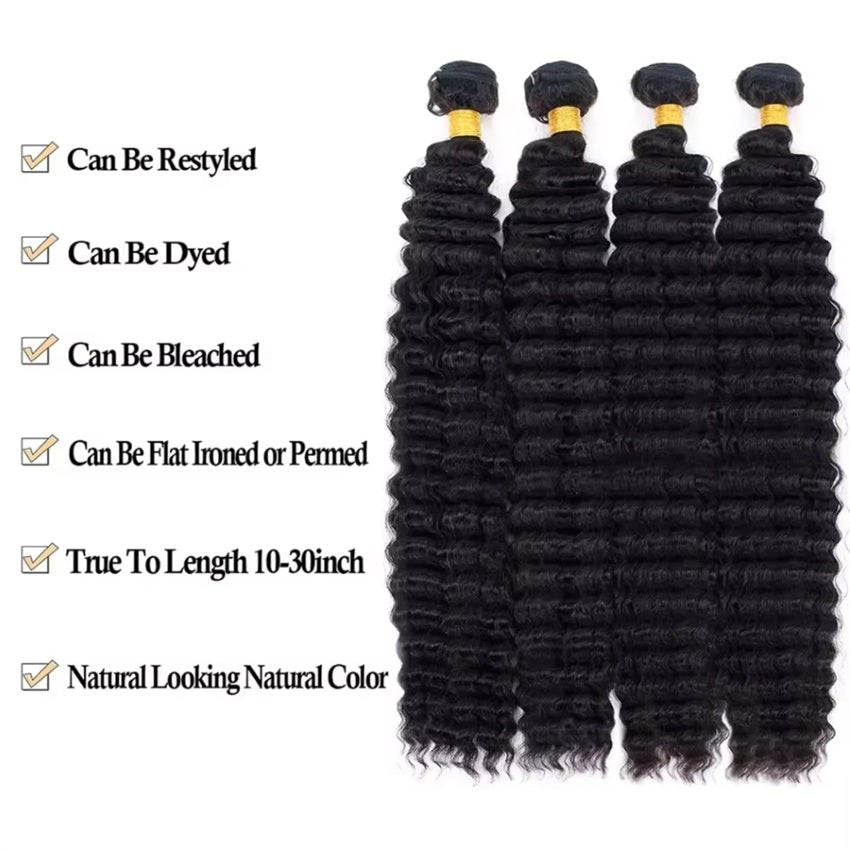 Human Hair Bundles Deep Wave 8-30Inch 100% Unprocessed Virgin Hair Bundles for Women Natural Black