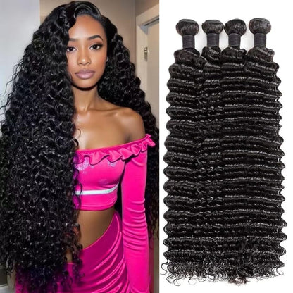 Human Hair Bundles Deep Wave 8-30Inch 100% Unprocessed Virgin Hair Bundles for Women Natural Black