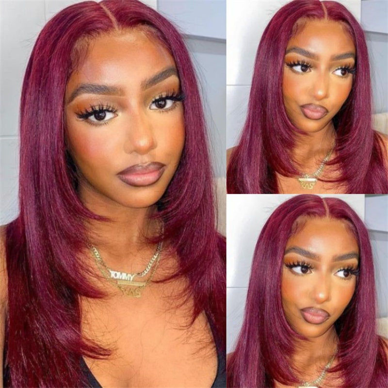 Pre Cut 6x5 HD Lace Wig Layered Natural Black Hair Silky Straight Glueless Human Hair wig