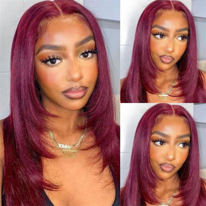 Pre Cut 6x5 HD Lace Wig Layered Natural Black Hair Silky Straight Glueless Human Hair wig