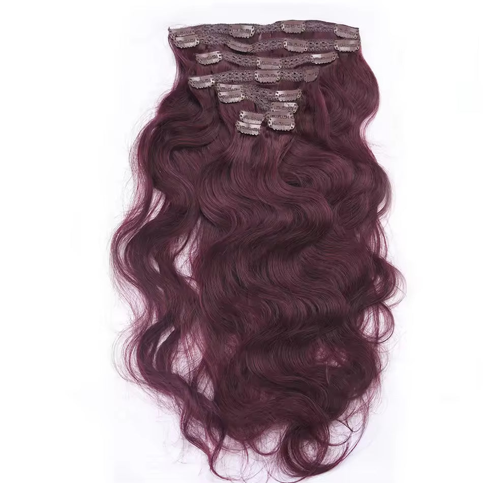 Russian Double Drawn Customized Color Body Wave High Quality Clip in Human Hair Extension