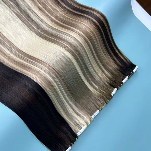 Raw Indian Virgin Cuticle Tape in Human Hair Extensions High Quality Extensions for Hair Styling