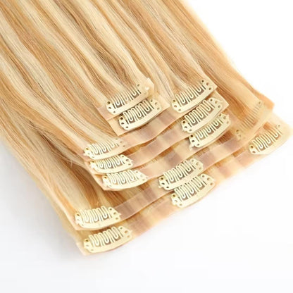 Seamless Silky Straight Clip in Hair Extensions Piano Color Clip Ins 100% Human Hair Extension