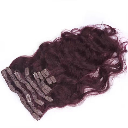 Russian Double Drawn Customized Color Body Wave High Quality Clip in Human Hair Extension