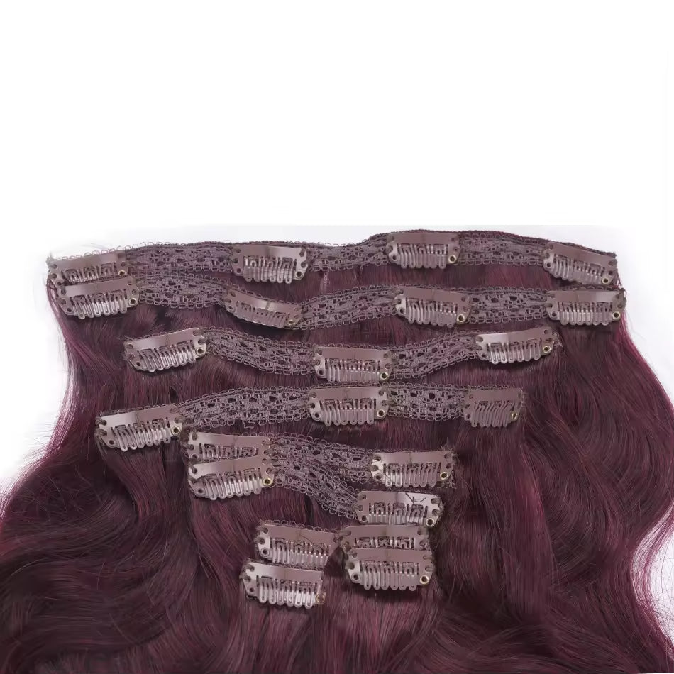 Russian Double Drawn Customized Color Body Wave High Quality Clip in Human Hair Extension