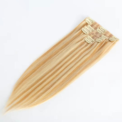 Seamless Silky Straight Clip in Hair Extensions Piano Color Clip Ins 100% Human Hair Extension