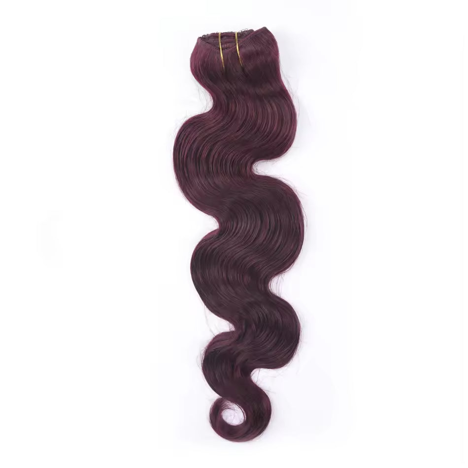 Russian Double Drawn Customized Color Body Wave High Quality Clip in Human Hair Extension