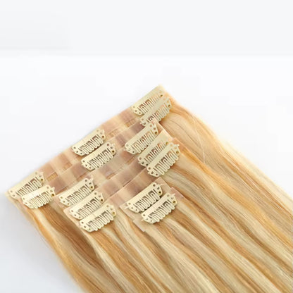 Seamless Silky Straight Clip in Hair Extensions Piano Color Clip Ins 100% Human Hair Extension