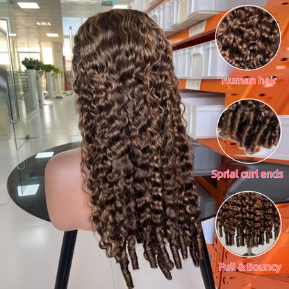 Raw Burmese Curly Wigs HD Lace Spiral Curly Closure Wig 4/27 Piano Color Human Hair Burmese Curly Wig Highlight Lace Frontal Wig