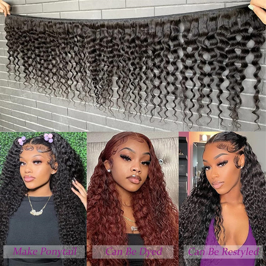 Human Hair Bundles Deep Wave 8-30Inch 100% Unprocessed Virgin Hair Bundles for Women Natural Black
