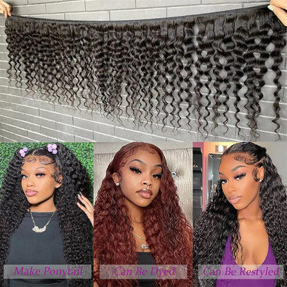 Human Hair Bundles Deep Wave 8-30Inch 100% Unprocessed Virgin Hair Bundles for Women Natural Black