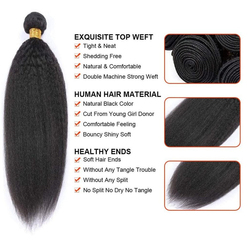 100% Human Hair 10-30 Inch Kinky Straight Virgin Brazilian Hair #1B Natural Black