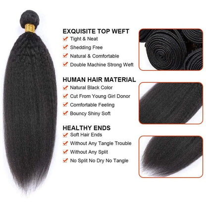 100% Human Hair 10-30 Inch Kinky Straight Virgin Brazilian Hair #1B Natural Black