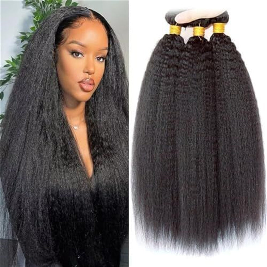 100% Human Hair 10-30 Inch Kinky Straight Virgin Brazilian Hair #1B Natural Black