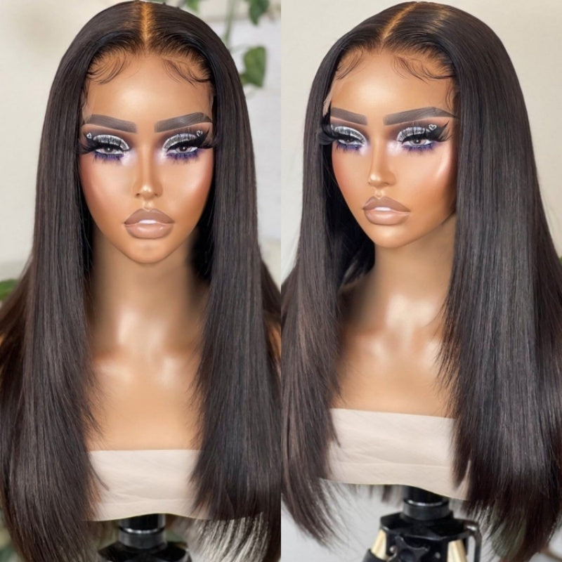 Pre Everything HD Lace Wig Layered Natural Black Hair Silky Straight 4x4 5x5 Glueless Human Hair wig