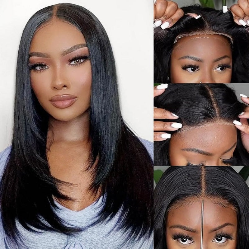 Pre Everything HD Lace Wig Layered Natural Black Hair Silky Straight 4x4 5x5 Glueless Human Hair wig
